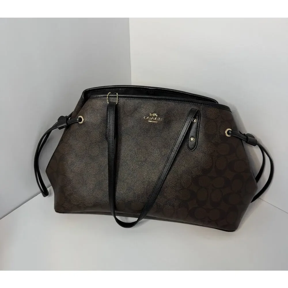Coach F57842 Signature City Tote Brown Black Monogram PVC Leather Shoulder Bag